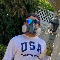 Keith wearing protective gear