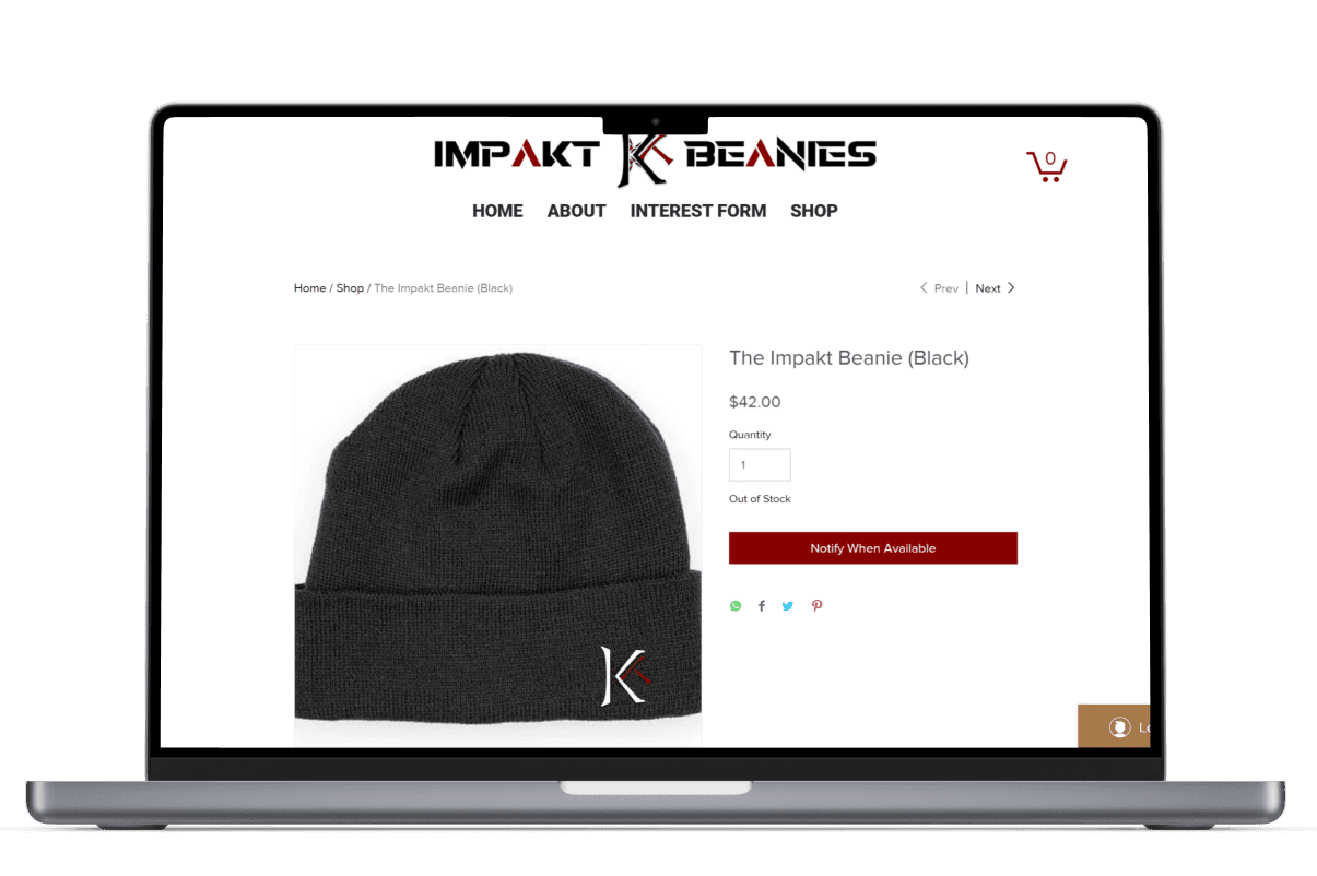 Impakt Beanies online shop displayed on a laptop mockup