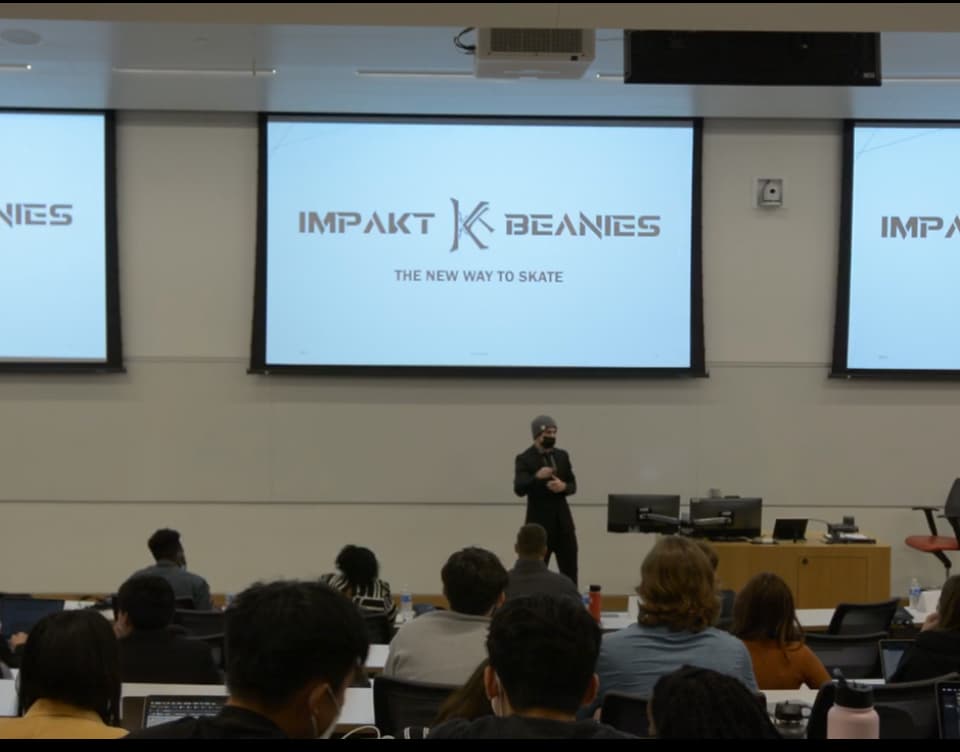 Keith Openshaw presenting Impakt Beanies at SEP Demo Day